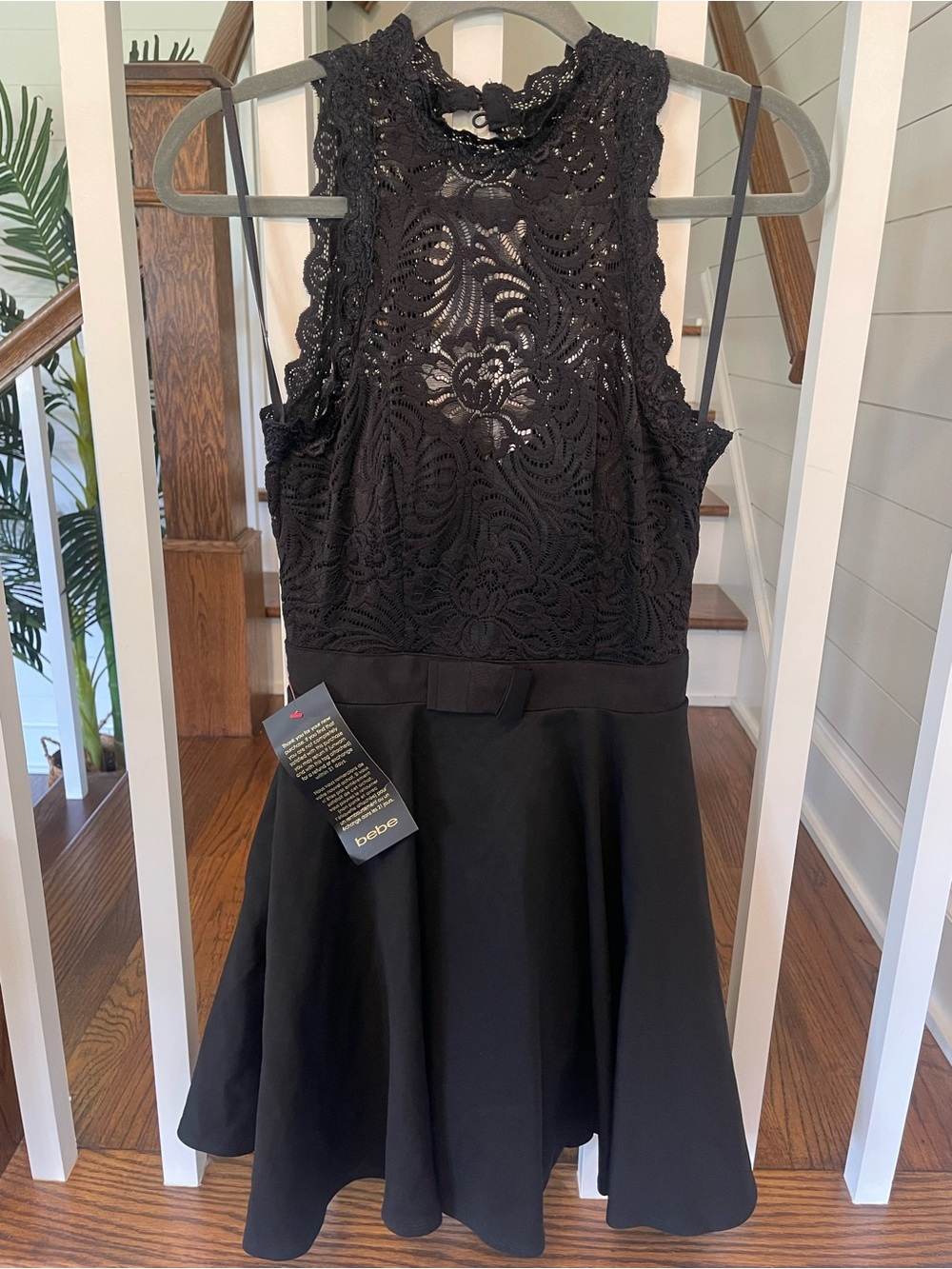 bebe Black Lace Halter Fit & Flare Dress